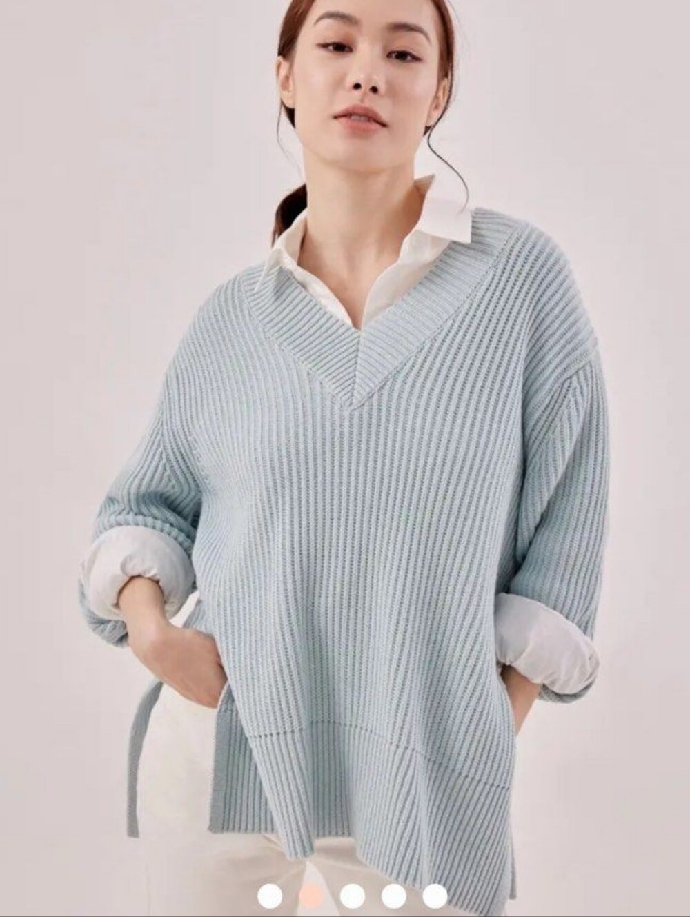 Love, Bonito Maddie Oversized Blue V Neck Jumper in Dust Blue, S